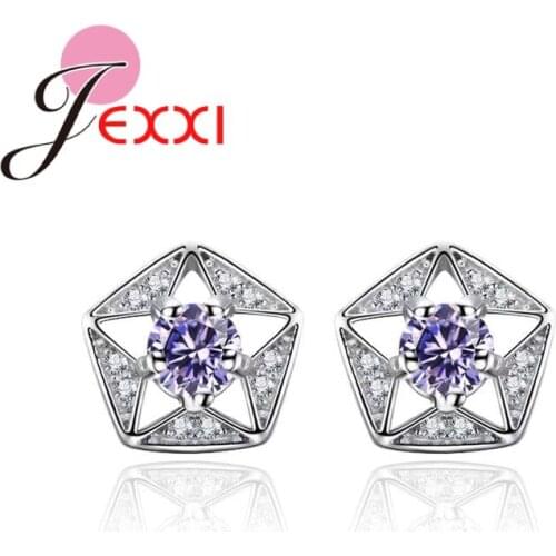 Drop Shipping Geometric Shape Crystal Stud Earrings for Women Anniversary Shiny Gifts 925 Silver and Cubic Zirconia