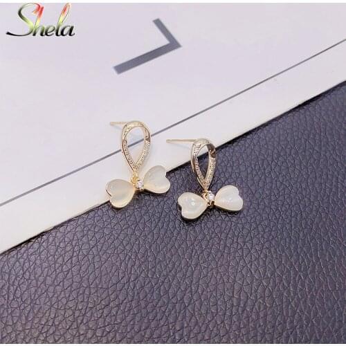 Bowknot Bow Earrings Cute Korean Fashion Jewelry for Women Pendientes Dangle Opal Zirconia S925 Pin High Quality