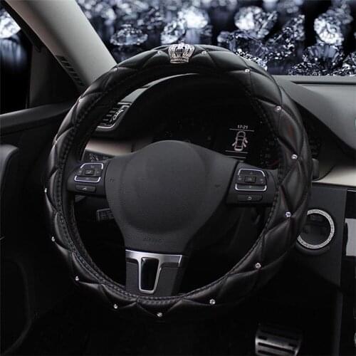 Women PU Leather Car Steering Wheel Cover Bling Bling Rhinestones Crystal PU Leather Car Styling Auto Accessories