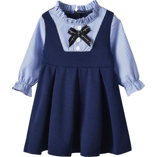 2-6 Years Old Girls Dress Summer Woven Shirt Collar Long Sleeve Cotton Princess Dresses 2-6Y