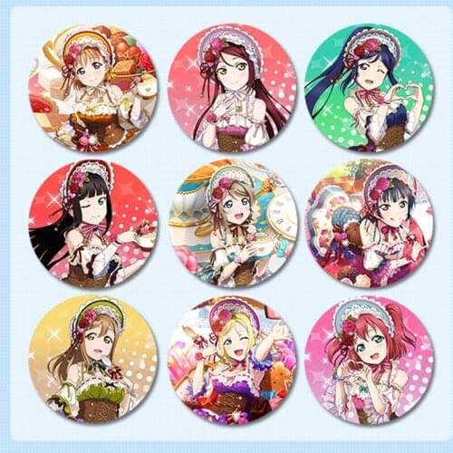 1pc 58MM Anime Love Live!Sunshine!! aqours LOvers Iron Button Umi Maki Eli Pins Badges Brooch Icons Brosche