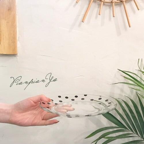 2021 Polka dot placa de vidro 6 Polegada Korean Ins Storm Point Glass Platos Vintage Sweetheart Dessert Plate Fruit Salad Platos