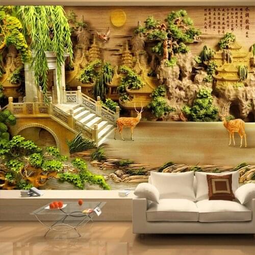 3D Wallpaper Classic Ancient Pavilion Golden Bridge Photo Wall Mural Restaurant Study Chinese Style Background Wall Painting 3 D