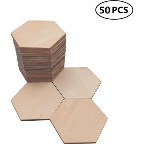50pcs 40mm 1.57inch Wooden Hexagon Plain Unfinished Wood Craft for Disks Tags Earring Wedding Plaque Jewelry Family Birthday DIY
