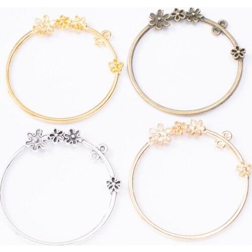 50pcs 47*46MM Antique Silver color floral hoop charms vintage bronze pendant for necklace bracelet earring diy jewelry making