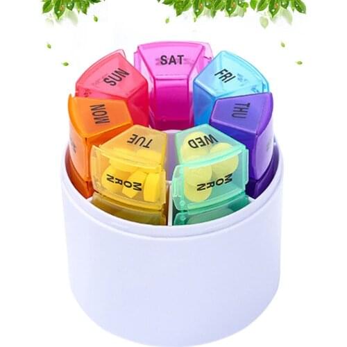 7PCS Pill Box Organiser Portable Dispensing Colorful 28 Grid Pill Boxes Mini Pill Boxes Medicine Pill Tablet Storage Sub-box