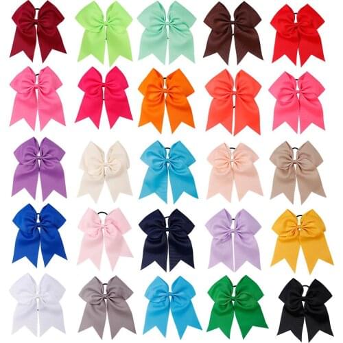 Ncmama 10pcs/lot 7" Solid Cheer Bows Colorful Elastic Hair Bands Grosgrain Ponytail Hair Bows For Kids Girls Hair Accessories