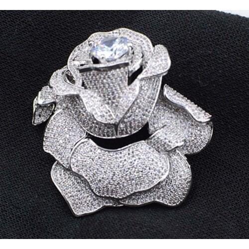 White red blue flower zircon brooch FPPJ wholesale beads nature unique 80mm