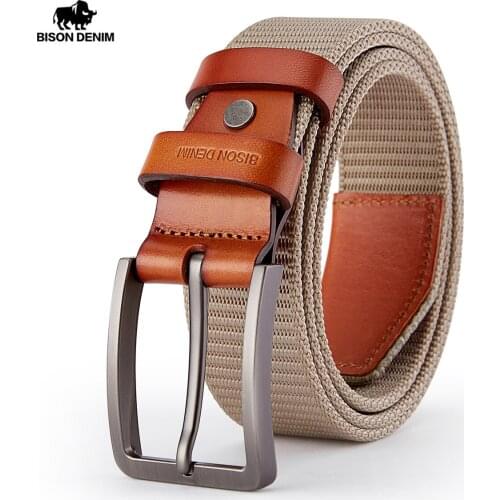BISN DENIM High Quality Men Belt Luxury Strap Tactical Military Canvas Waistband Genuine Leather Training Belt Pin Buckle Belt