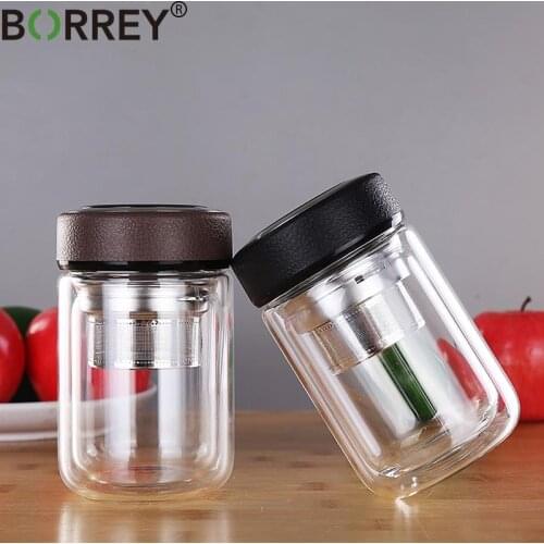BORREY Small Bottle Water Glass Double Wall Glass Water Bottle For Children Kids Office Tea Bottle With Infuser Filter Strainer