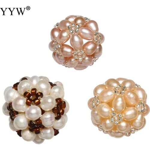 1Pcs Cultured Ball Cluster Pearl Beads Freshwater Pearl With Glass Seed Beads Round 17-20mm Jewelry Making DIY Necklace Bracelet