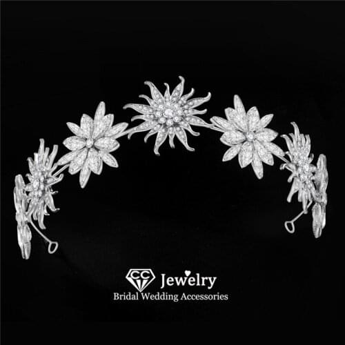 CC Women Crown Wedding Hair Accessories for Women Bridal Headdress Engagement Jewelry Flower Shape Hairwear Headbands Gift HS98