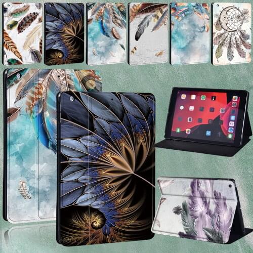 For Apple IPad 2 3 4/IPad 8 7 6 5 Th/Air 1 2 3 4/Mini 1 2 3 4 5/Pro 9.7" 10.5" 11" Feather Pattern Tablet Cover Case + Pen