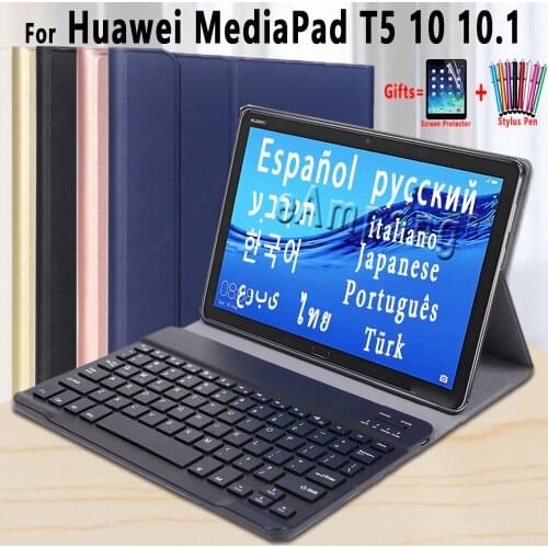 Keyboard Case For Huawei Mediapad T5 10 10.1 AGS2-L09 AGS2-W09 AGS2-L03 Spanish Russian Arabic Hebrew Thai Keyboard Cover Funda
