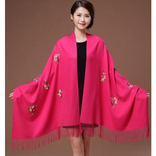 Designer Women Cashmere Embroidery Pashmina Long Winter Scarf Soft Tassel Warm Wraps Knitted Floral Female Autumn Scarves