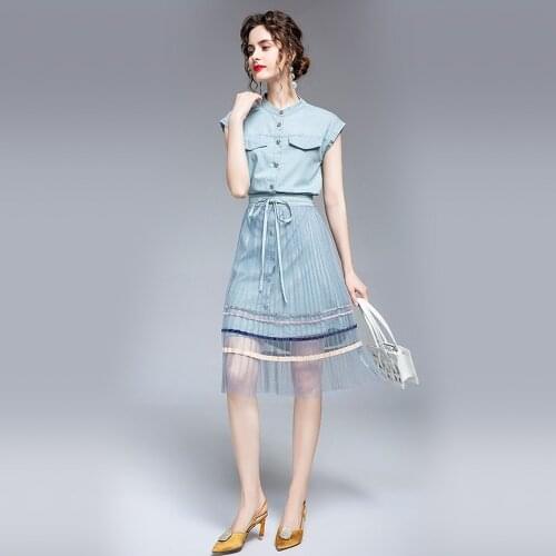 Jospoo Denim Dress Preppy Style 2020 Summer New Slimming Fresh Temperament Sweet Jeans Dresses Two-Piece Suits Two Ways To Wear