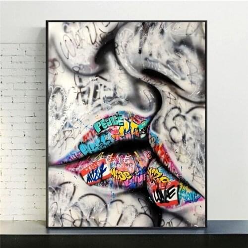 Graffiti Art Abstract Kiss Canvas Paintings on The Wall Art Posters and Prints Modern Pop Street Art Wall Pictures Home Decor