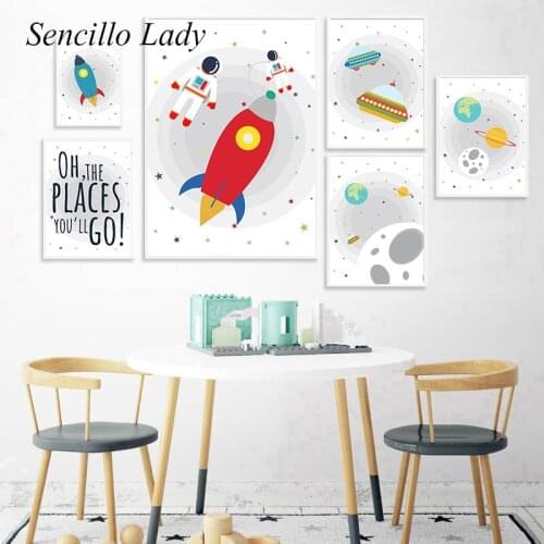 Adventure Rocket Astronaut Rocket Child Poster Canvas Art Print Baby Kids Nursery Painting Decorative Picture Kawaii Room Decora