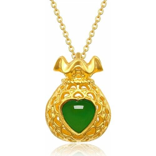 Chinese Natural Green Jade Pendant Purse 925 Silver Necklace Carved Fashion Charm Jewelry Accessories Amulet for Men Women Gifts