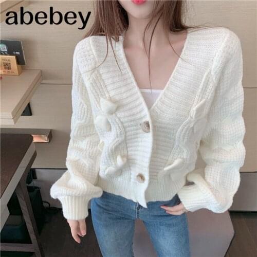 Japanese Kawaii Bow Short Sweater Fall Winter Cardigan WomenS Knit Jacket Sweet Girly Loose Cute Bat Long Sleeve Sweaters