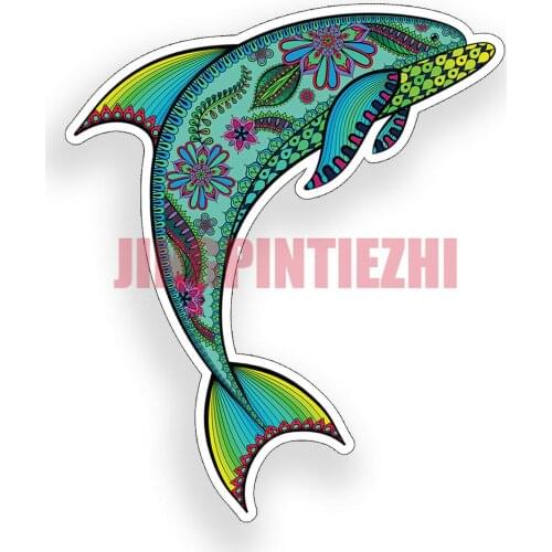 Creative PVC Green Groovy Dolphin Sticker Ocean Beach Sun Cup Car Vehicle Window Bumper Decal for Car Racing Car Laptop Helmet