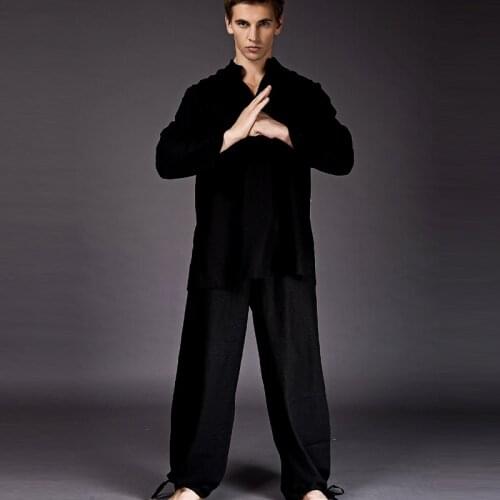 Linen Men Tai Chi Clothing Yoga Clothes Summer Exercise Suit Black Ju Shifu Meditation Suits