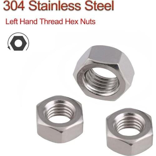Metric Left Hand Thread Hex Nut M4~M24 304 Stainless Steel Reverse Thread Hex Hexagon Nuts Left Tooth Nuts