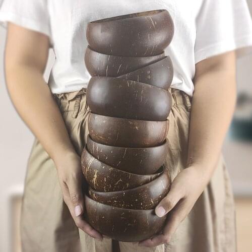 2020 Natural Coconut Bowl set Spoon Fruit Salad Noodle Rice Bowl Wooden handmade crafts coconut Japan-style Tableware restaurant