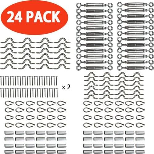 Cable Railing Set Heavy Duty Stainless Steel Cable Railing Kits Wood Posts Balustrade Kit with Jaw Swage Fork Turnbuckle 24PCS