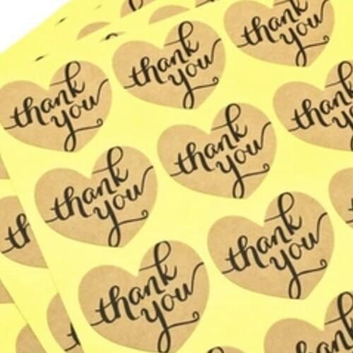 Wholesale 3.2*3.8cm Self-adhesive Label Stickers Thank You Kraft Tag Sticker Heart Shaped For Hand Made Party Gift Cake 500Pcs