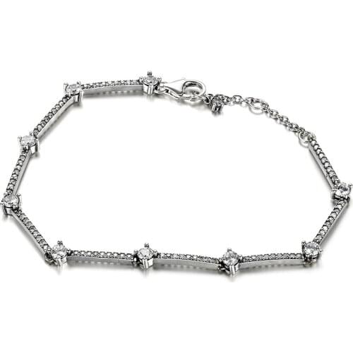 Original Sparkling Pave Bar With Crystal Bracelet Fit 925 Sterling Silver Bead Charm Bangle Diy Europe Jewelry