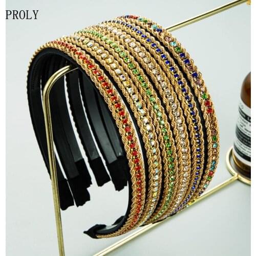 PROLY New Fashion Women Headband Baroque Headwear Girls Summer Turban Shining Rhinestone Hairband Hair Accessories Wholesale