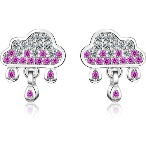 Womens Fashion Creative Gradient Color Cloud Rain Stud Earrings Micro Crystal Pave Tiny Minimal Earring Piercing Accessory Gift