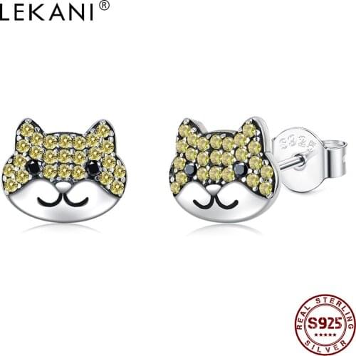 LEKANI Cute Dog 925 Sterling Silver Stud Earrings For Women & Girls Cubic Zirconia Earring Birthday Gift Fine Jewelry Recommend
