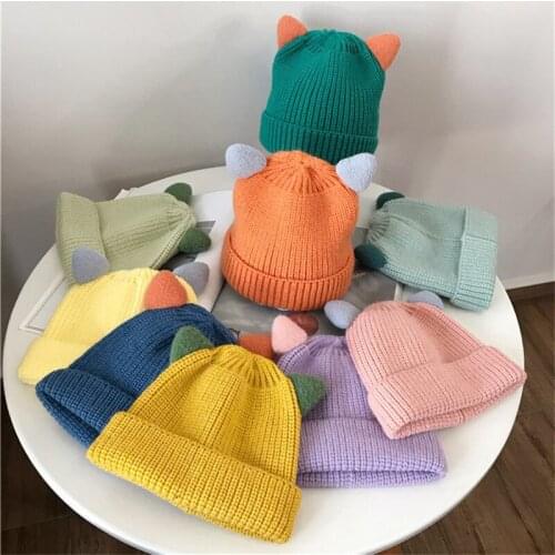 KENSHELLEY Winter Baby Hat Children 3-8 years old knitted hat boys and girls cute cat ears woolen hats baby hoods