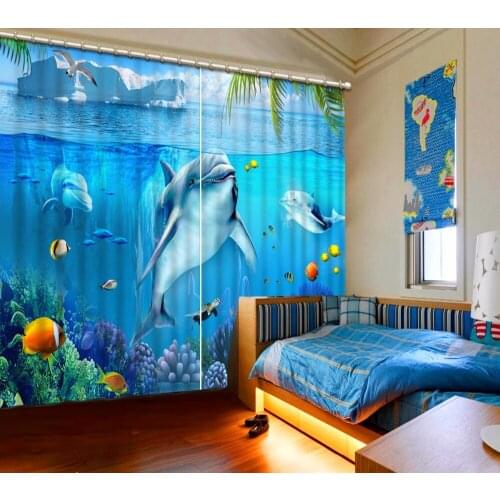 Curtains 3d curtains for kids Blackout curtain Underwater world landscape dolphins blue curtains for living room custom curtains