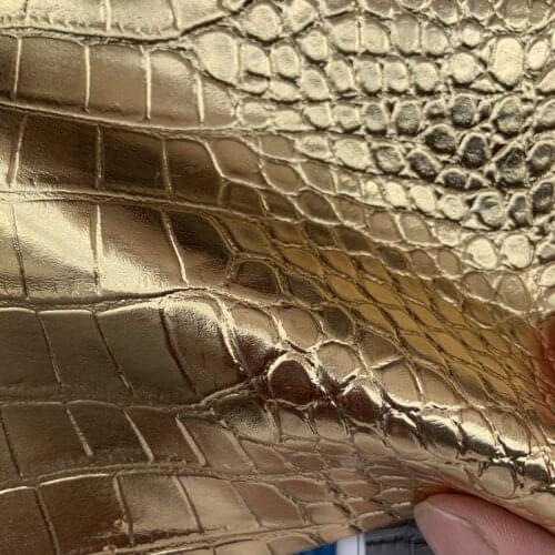 Synthetic PVC Golden Metal crocodile skin leather materials