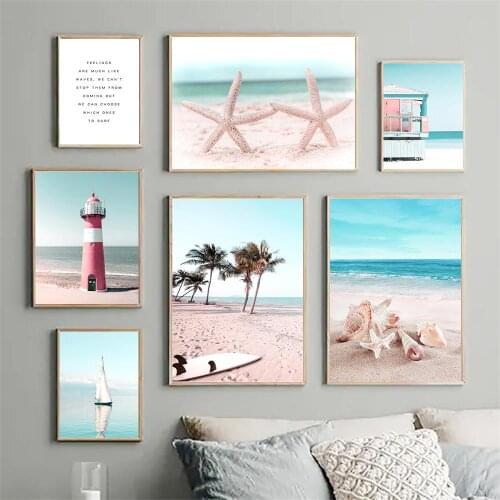Nordic Shell Starfish Wall Art Poster Beach Lighthouse Coconut Tree Boat Print Quotes Canvas Painting Modern Pictures Home Decor