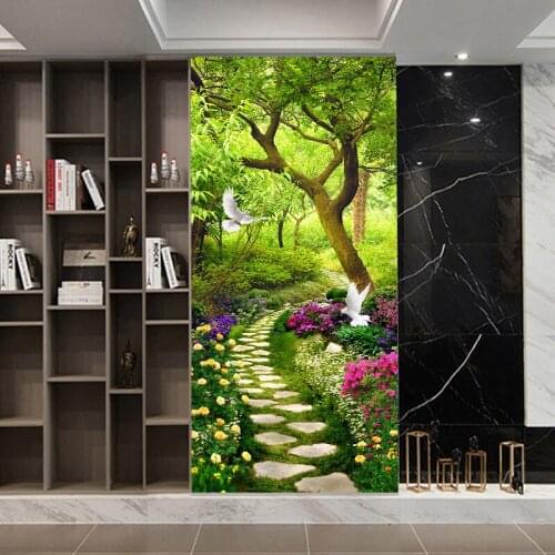 Fairytale Forest Path DIY Door Sticker Home Decoration Wall Stickers Living Room Kitchen Art Mural Peel & Stick Vinly Wallpaper