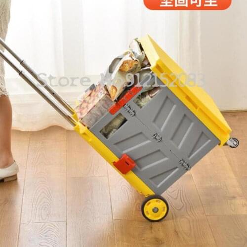 Folding Shopping Cart Trolley Grocery Shopping Cart Small Trolley Supermarket Trolley Portable Food Basket Trolley Household Lig