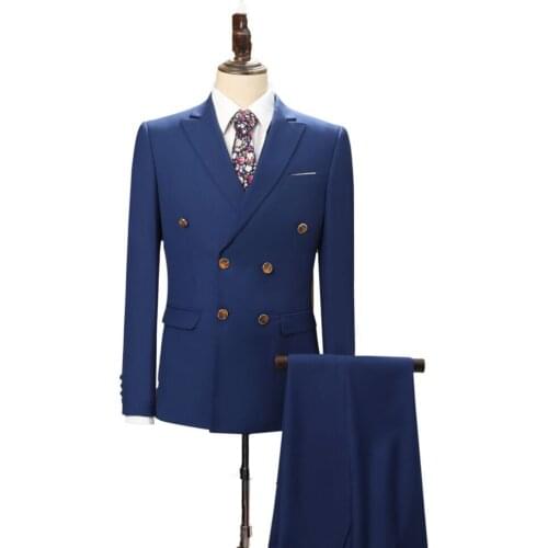 New Arrival Blue Wedding Suit Groom Tuxedos Double Breasted Best Man Suits 3 Pieces (Jacket+Pants+Vest) Formal Suit Custom