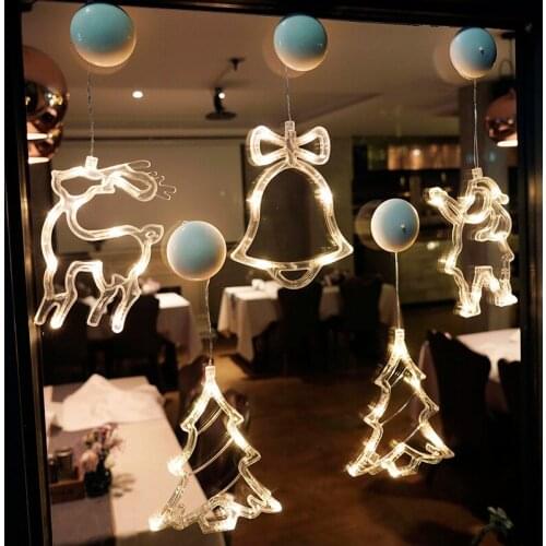 Led Christmas Decoration Suction Cup Lights Snowman Angel Christmas Tree Five-Pointed Star Curtain Battery Lights Holiday
