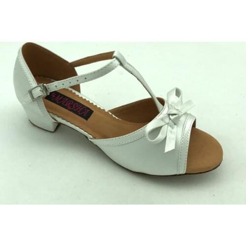 Girls latin dance shoes ballroom salsa shoes white colour G6269W in comfortable insole