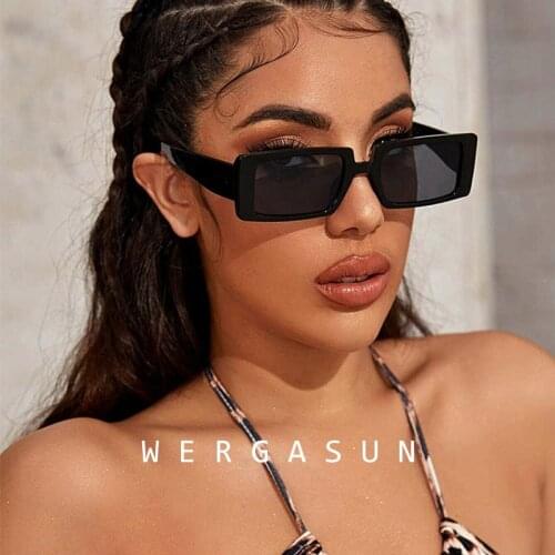 WERGASUN Trendy Rectangle Sunglasses Women 2020 Brand Design Black Thick Frame Fashion Cool Sun Glasses Shades Female