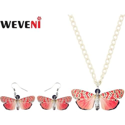 WEVENI Acrylic Pink Spotted Butterfly Insect Earrings Necklace Collar Chain Trendy Jewelry Sets For Women Girls Female Kid Gift