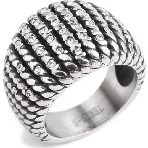 Retro Gothic Jewelry 316L Stainless Steel Crystal Channel Setting Rings birthday gift