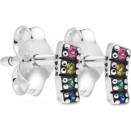 Original Me Collection My Rainbow Stud Earrings With Crystal For Women 925 Sterling Silver Earring Gift DIY Pandora Jewelry