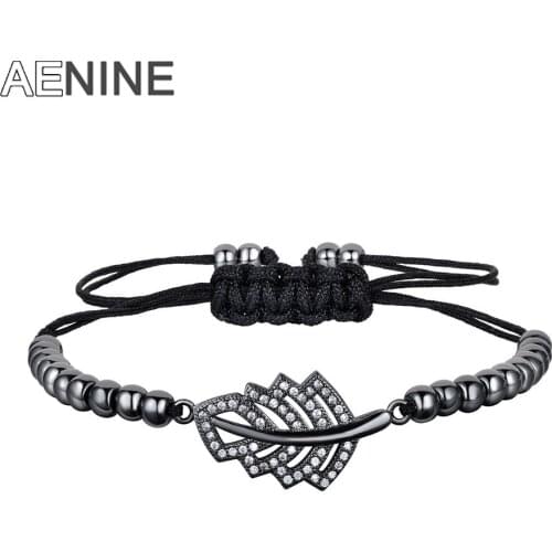 AENINE Fashion Mirco Pave Cubic Zirconia Leaves Charm Bracelet Chain & Link Beads Strand Bracelets Jewelry For Women B170430190