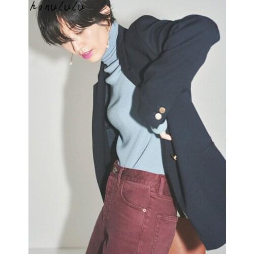 2021 autumn new style Japanese gold buckle double-breasted temperament suit jacket women