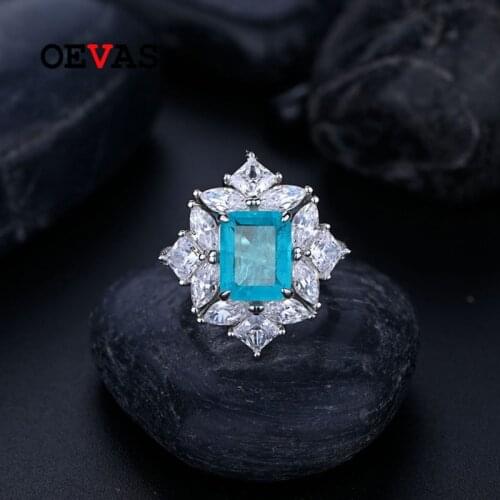 OEVAS 100% 925 Sterling Silver 8*10mm Paraiba Ruby Emerald Sapphire Rings For Women Sparkling Wedding Party Fine Jewelry Gift